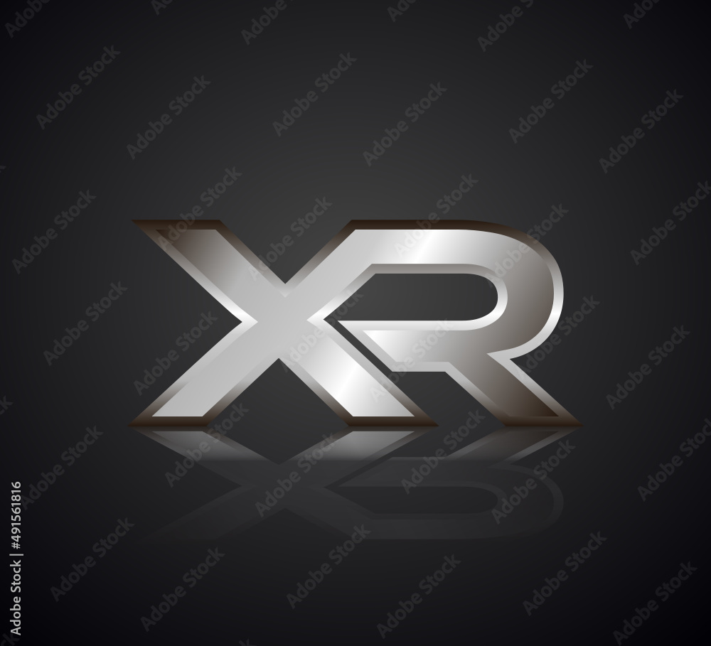 Modern Initial logo 2 letters Silver Metal Chrome simple in Dark Background with Shadow Reflection XR Modern Initial logo 2 letters Silver Metal Chrome simple in Dark Background with Shadow Reflection XR
