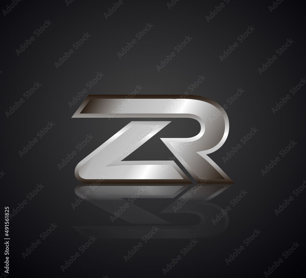 Modern Initial logo 2 letters Silver Metal Chrome simple in Dark Background with Shadow Reflection ZR Modern Initial logo 2 letters Silver Metal Chrome simple in Dark Background with Shadow Reflection ZR