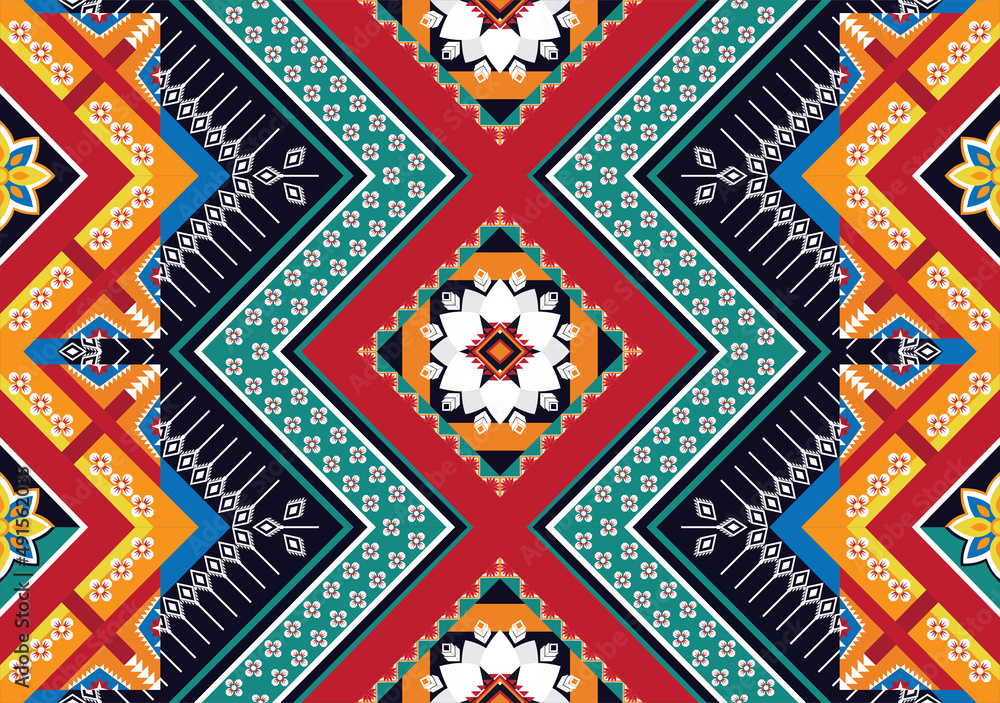 Geometric ethnic flower pattern for background,fabric,wrapping,clothing,wallpaper,Batik,carpet,embroidery style. Geometric ethnic flower pattern for background,fabric,wrapping,clothing,wallpaper,Batik,carpet,embroidery style.