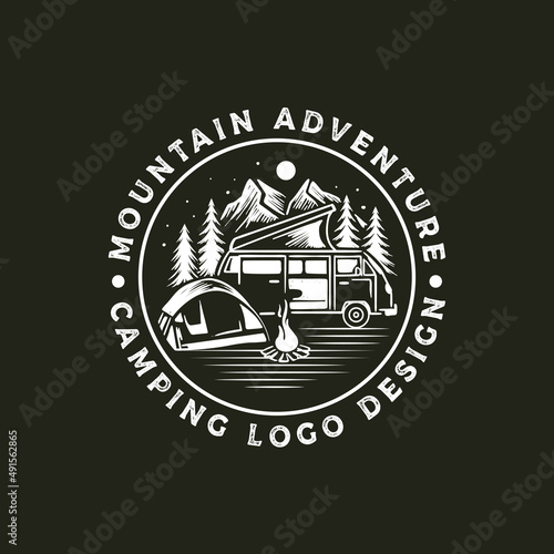 Hand drawn night camping logo and badge template