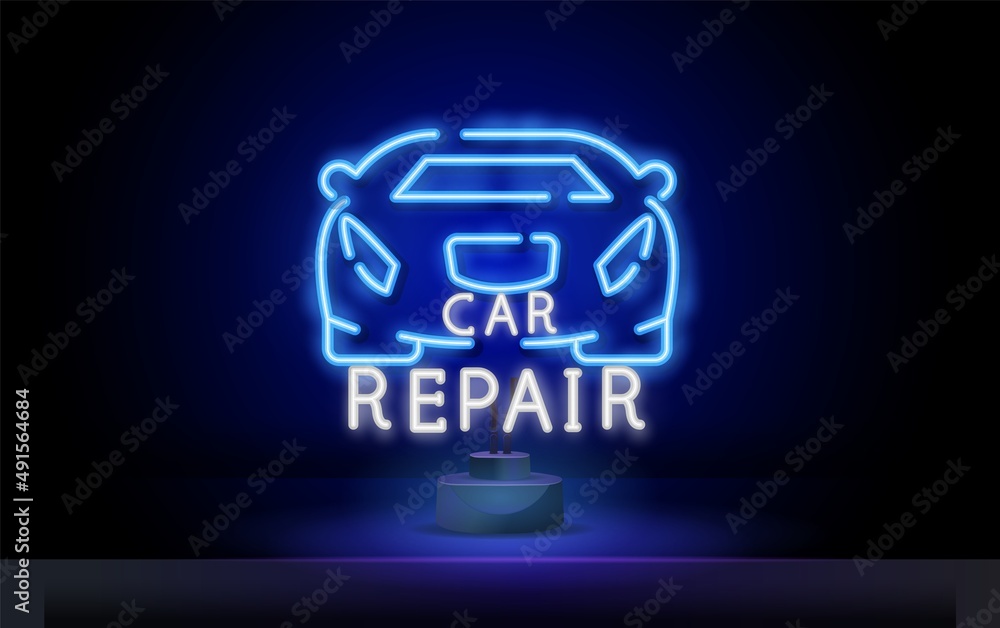 Car service neon text withneon car. Car service and repair ...