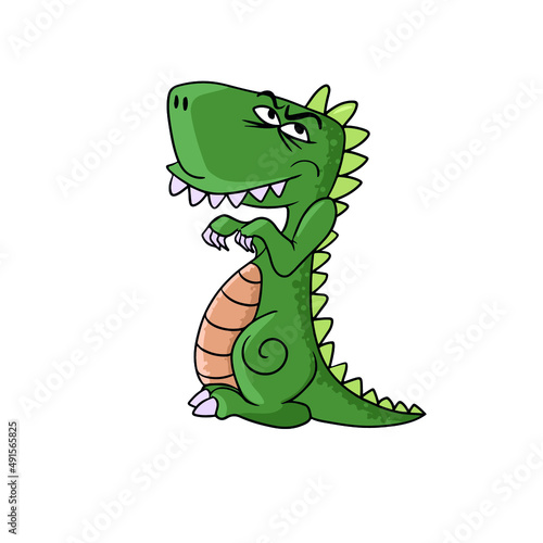 Cute and funny dinosaur dragon,vector children's design on a white isolated background for postcard banners and stickers