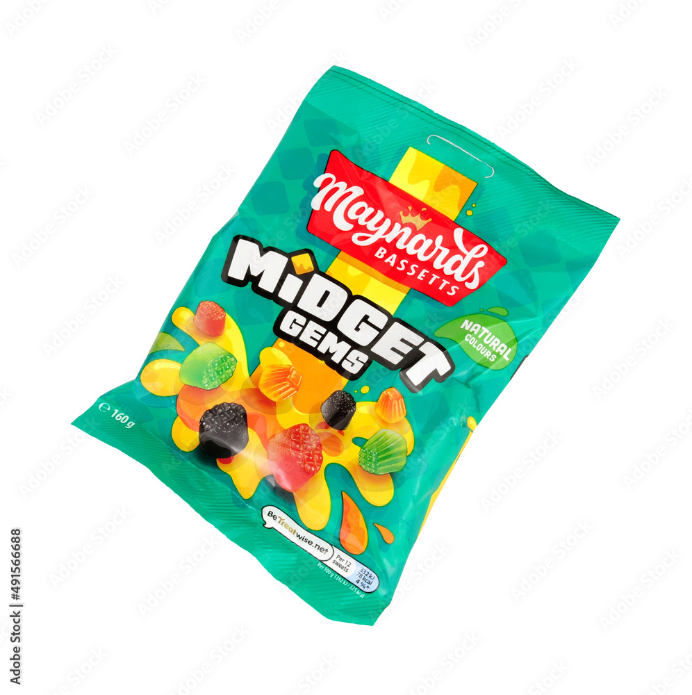 Maynards Bassetts midget gems fruit flavoured chewy gum sweets in a