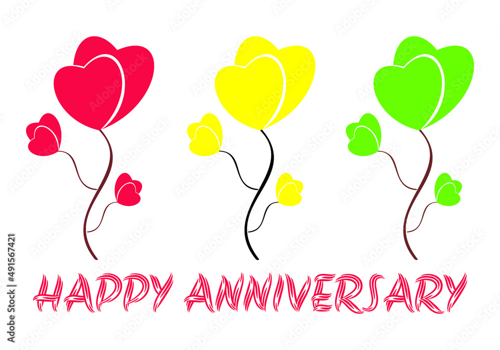 happy anniversary wishes with love flowers and white background