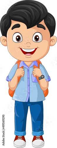 Cartoon happy school boy with backpack