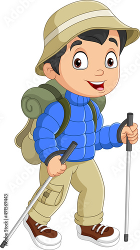 Cartoon boy in safari outfit with walking stick