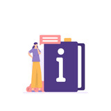 illustration of a user reading a guide book or manual book. user manual concept, user manual. information on the use of software, websites, applications. flat cartoon style. vector design. ui