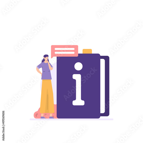 illustration of a user reading a guide book or manual book. user manual concept, user manual. information on the use of software, websites, applications. flat cartoon style. vector design. ui