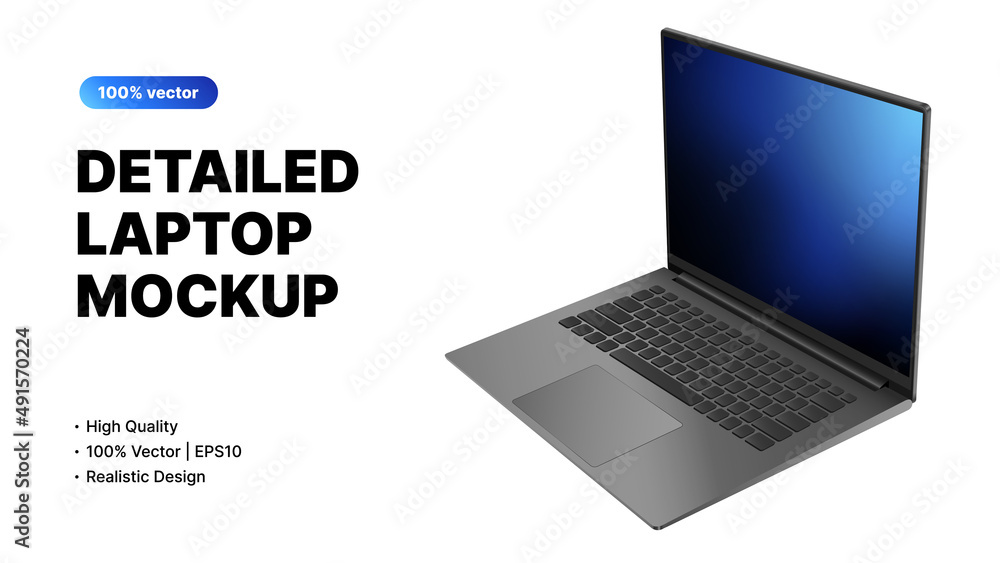 Detailed Laptop Mockup Side View. Editable Banner Template for App, Ui, Design Advertisement. Vector illustration Detailed Laptop Mockup Side View. Editable Banner Template for App, Ui, Design Advertisement. Vector illustration