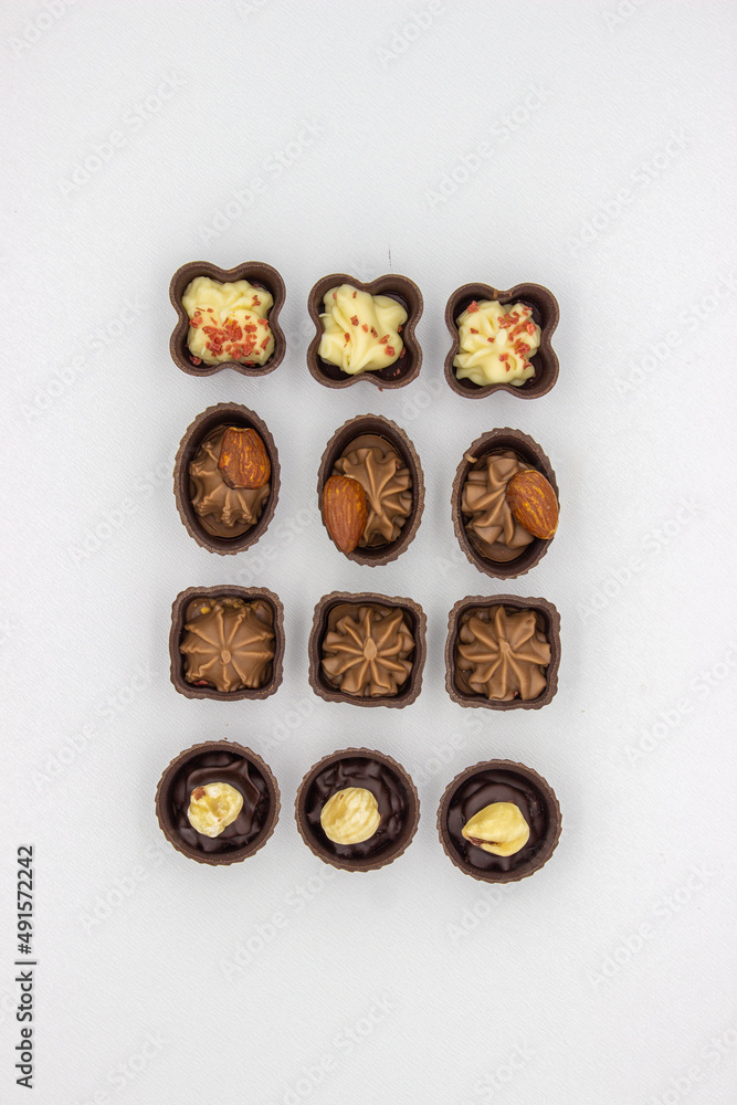 Few chocolates candy with filling