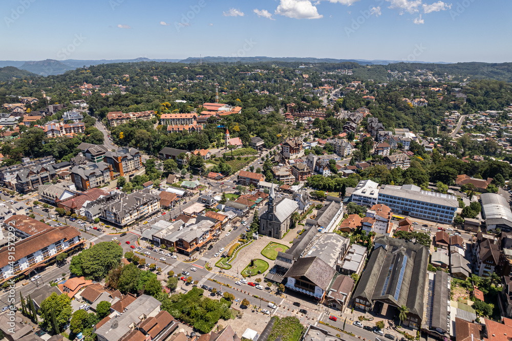Obraz premium Aerial view of Gramado, Rio Grande do Sul, Brazil. Famous touristic city in south of Brazil.