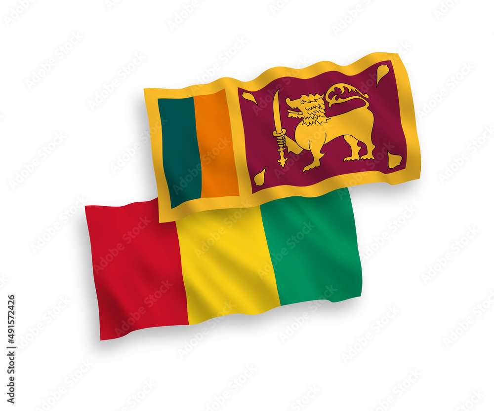 Fototapeta premium Flags of Sri Lanka and Guinea on a white background