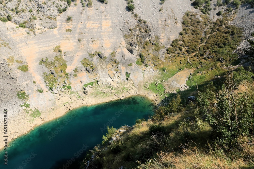 first view on the Blue lake, Imotski, Croatia
