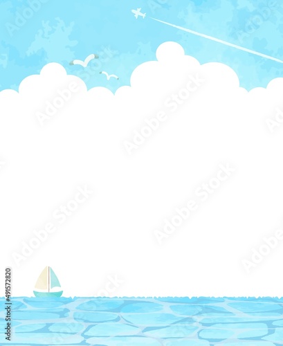 優しい水彩画の海の背景イラスト