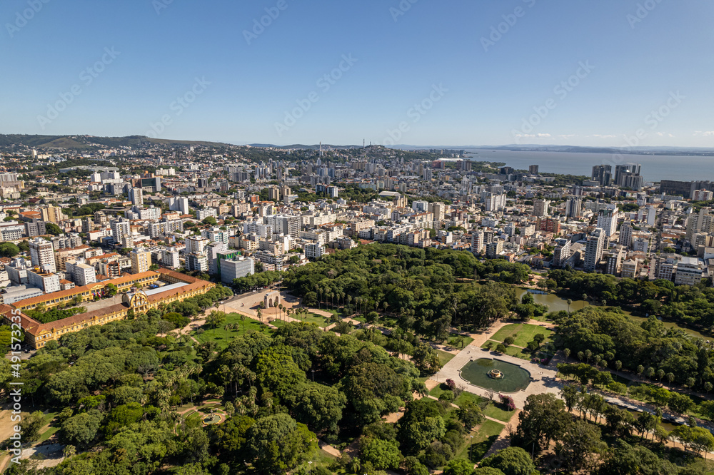Aerial view of Porto Alegre, RS, Brazil. Aerial photo of Redencao Park.