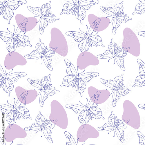 Butterfly pattern Very Peri contour and pink spot. Vector illustration © Маргарита Арешникова