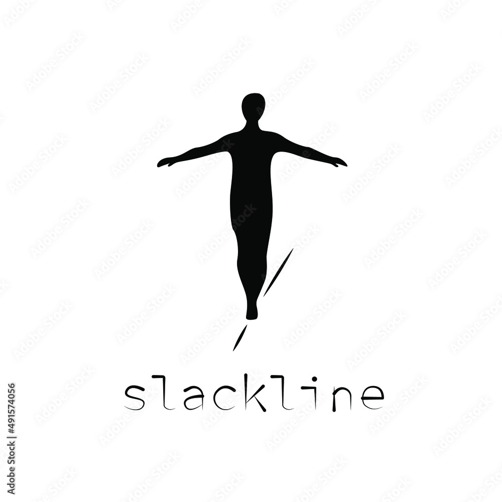 the slackline logo. silhouette of a man on a sling