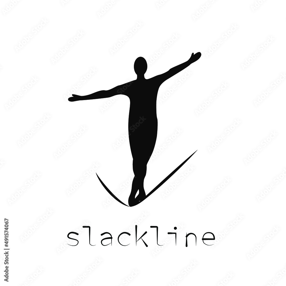 the slackline logo. silhouette of a man on a sling