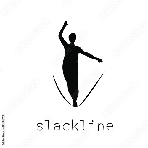 the slackline logo. silhouette of a man on a sling