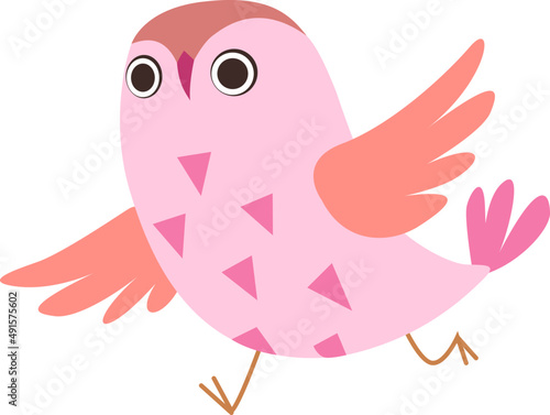 Funny Little Owl with Large Eyes and Beak as Woodland Bird with Wings. Flying Forest Feathered Creature