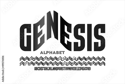 Modern condensed style font with some alternate letters, alphabet leters and numbers