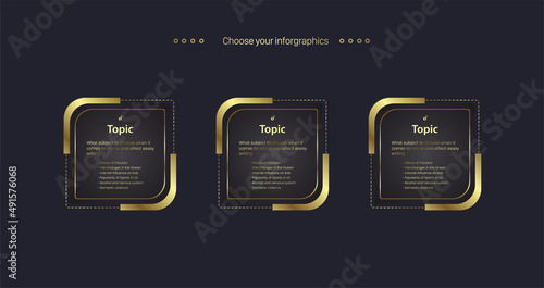 The best premuim icons and Luxury vector infographic Oject design in Golden Vector shapes on dark background used in finance work step workflow and  presentation elements design photo