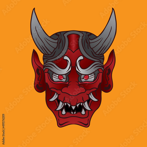 Tattoos Green demons Hannya the traditional japanese devil Oni mask illustration and tshirt design