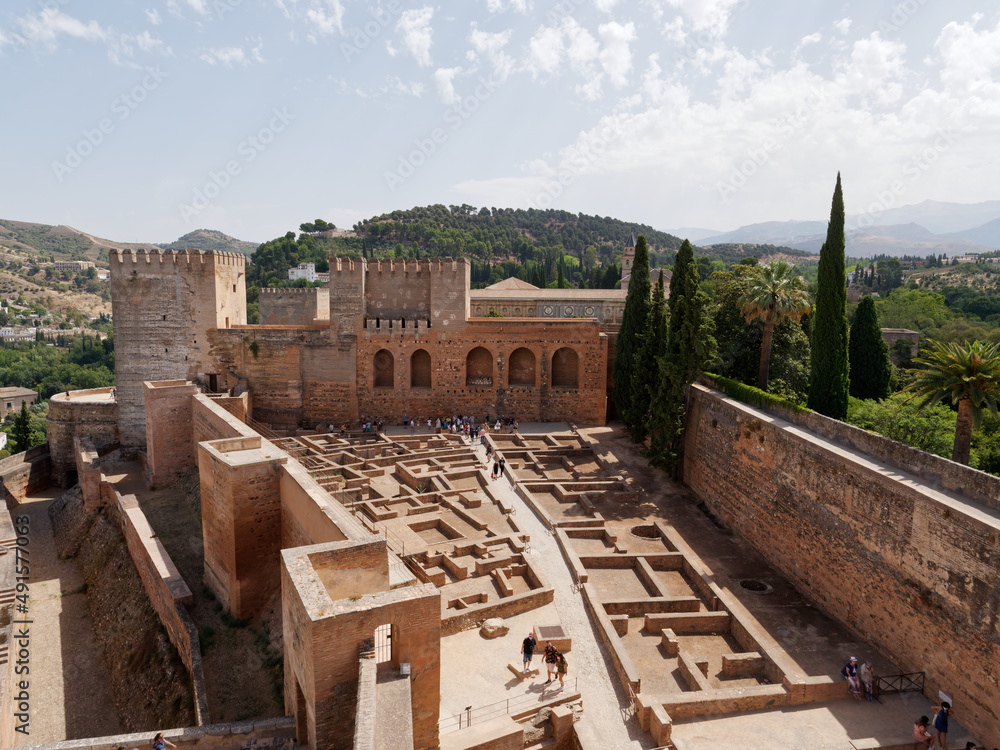 View of the Alcazaba in Alhambra, Granada. Moorish Architecture. Unesco World Heritage Spain. Travel in time and discover history. Amazing destinations for holidays. 