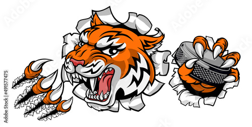 Canvas Print Tiger Ice Hockey Player Animal Sports Mascot