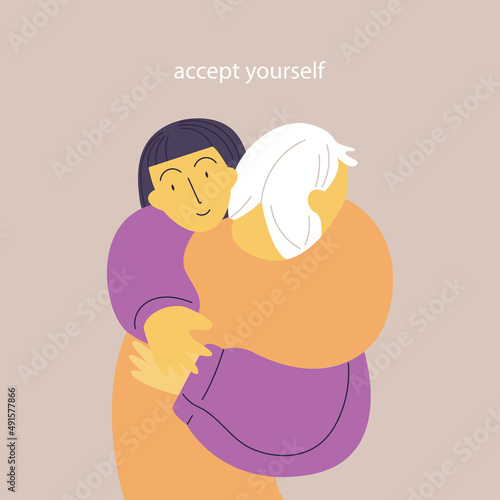 Therapy, psychotherapy, psychology concept. Open mind. Philosophical metaphor of finding the inner self and accepting oneself. Abstract modern illustration about mental health.