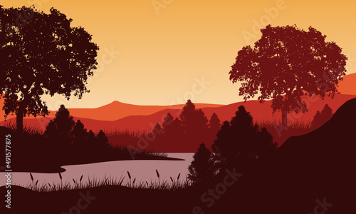 Quiet atmosphere in the countryside with views of the surrounding mountains and lake