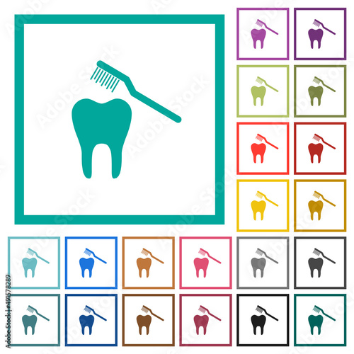 Toothbrushing flat color icons with quadrant frames