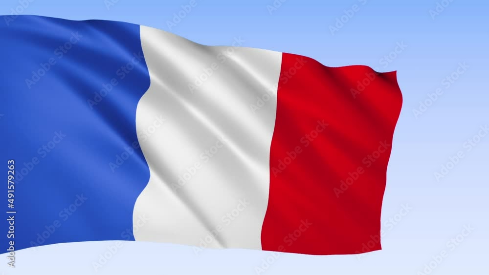 France flag waving in the wind. Realistic flags blue background. 3d seamless loopable animation. France flag waving in the wind. Realistic flags blue background. 3d seamless loopable animation.