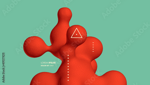 Abstract three-dimensional composition in dotwork style. Pointillism graphic. Dot stipple design. 3D vector illustration with dynamic effect. Template for banner, flyer, poster, cover or brochure.
