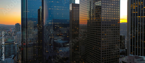 Business center building. Urban aerial view of downtown Los Angeles. Panoramic city skyscrapers.