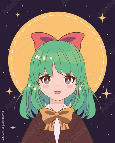 anime girl with bow in hair