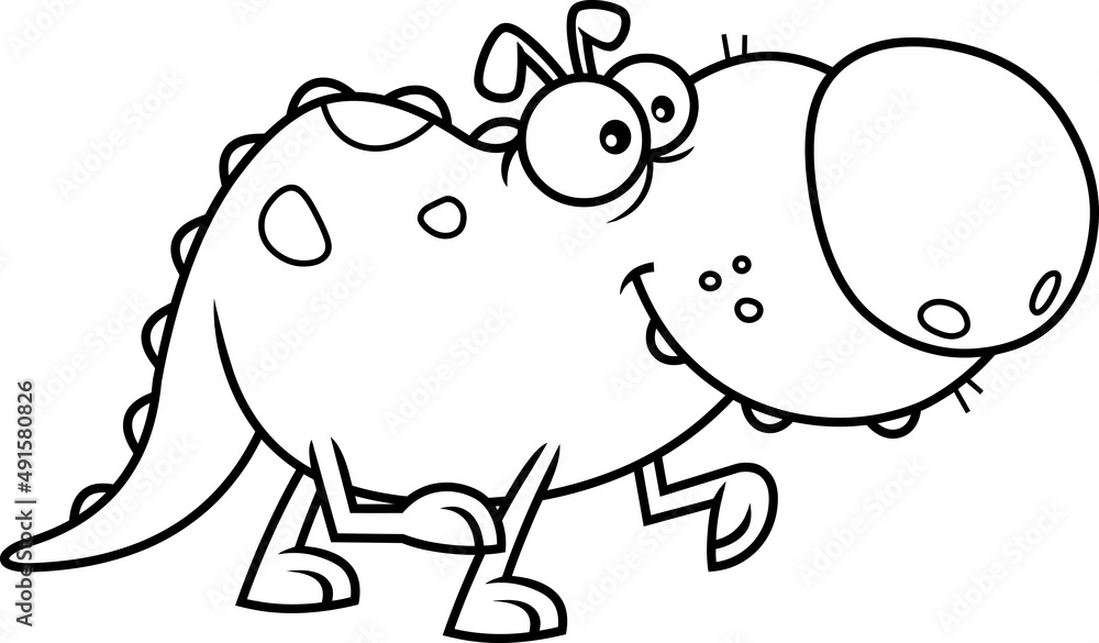 Outlined Cute Dino Dog Cartoon Character Walking. Vector Hand Drawn Illustration Isolated On White Background Outlined Cute Dino Dog Cartoon Character Walking. Vector Hand Drawn Illustration Isolated On White Background