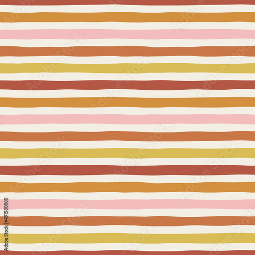 Colourful Irregular horizontal vertical stripes vector seamless pattern. Stripy geometric abstract background. Parallel lines surface design for Scandinavian style nursery.