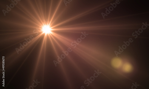 Abstract of Lighting with Optical Flare on Dark Background. Bright Light Effect with copy space 
