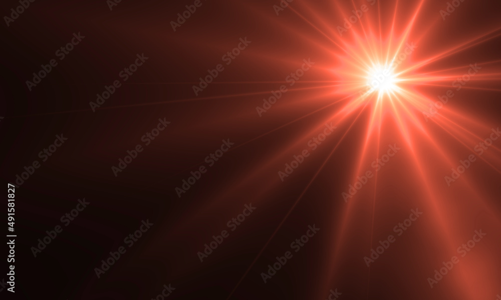 Lighting Abstract Optical Flare Effect on Black Background. Warm Shiny Digital Light Overlay on dark background 