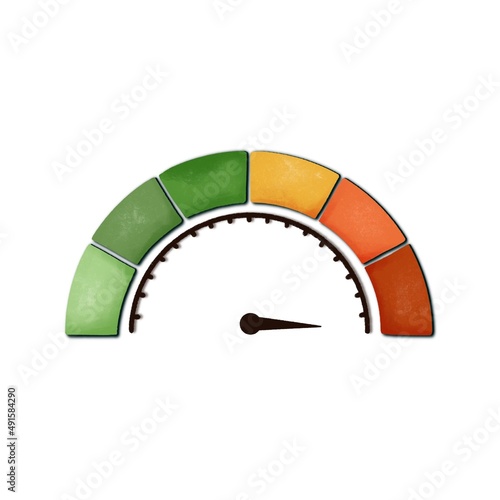 Hand drawn trendy texrured illustration  of speedometer or indicative informative signs. Speed metering or rating icon photo