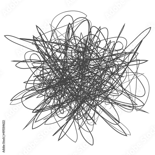 Tangled abstract scribble with hand drawn line. Doodle  vector drawn tangles, lines, circles. Black line abstract scribble shape. tangled chaos, depression, aggression, evil