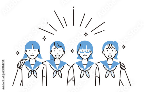 肩を組む中学生の女の子たち