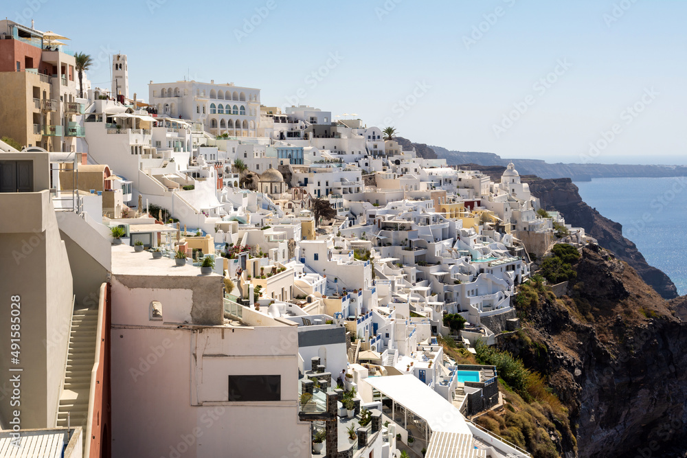 Traditional Cycladic architecture in Fira, Santorini. Cyclades Islands, Greece