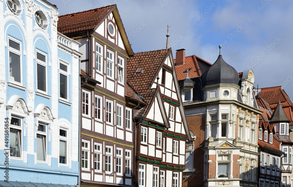 Historische Bauwerke in der Altstadt von Hameln, Niedersachsen