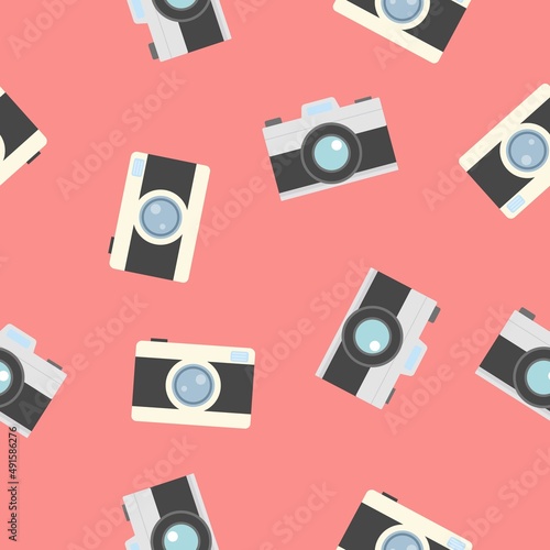 Camera Seamless Pattern. Vector editable seamless pattern or background with cameras