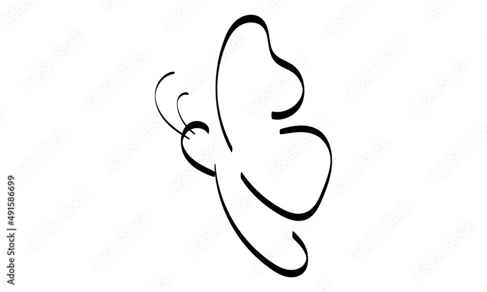 Butterfly line design silhouette. Hand drawn minimalism style vector illustration Butterfly line design silhouette. Hand drawn minimalism style vector illustration