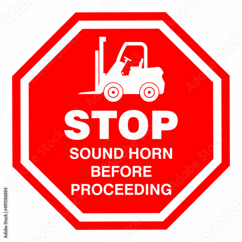 Stop, sound horn before proceeding, sign and label vector