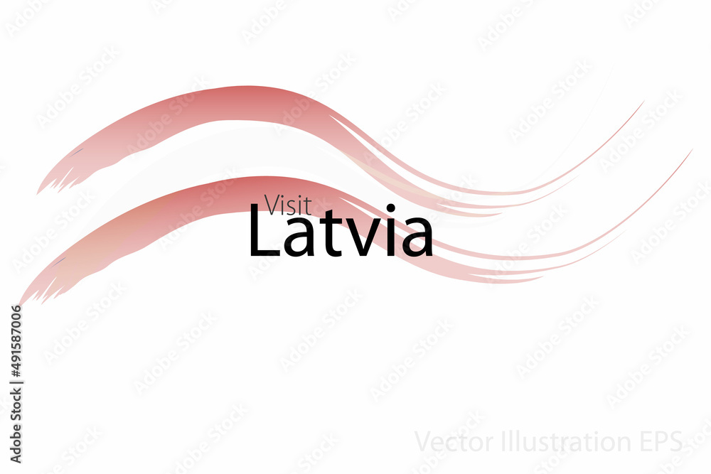 Obraz premium the slogan visit Latvia with curved waves in watercolor style which are in the colors of the national flag. Vector Illustration