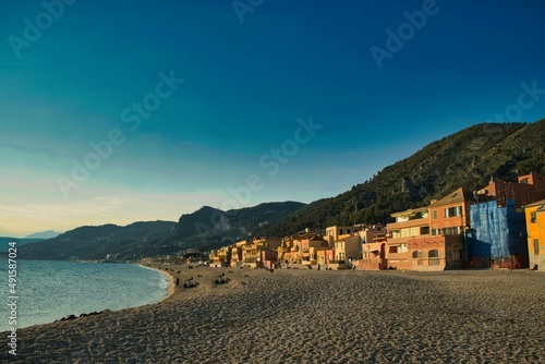 the beautiful Saracen village of Varigotti, with its warm colored houses, on the western Ligurian Riviera
